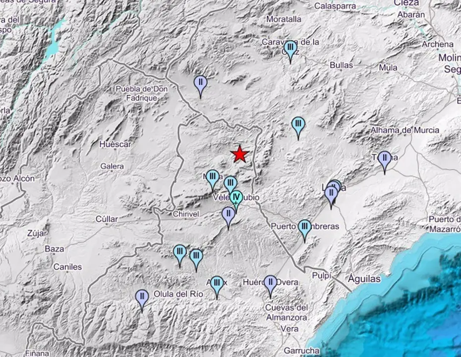Terremoto con epicentro en V&eacute;lez-Rubio (Almer&iacute;a). | FOTO: Instituto Geogr&aacute;fico Nacional