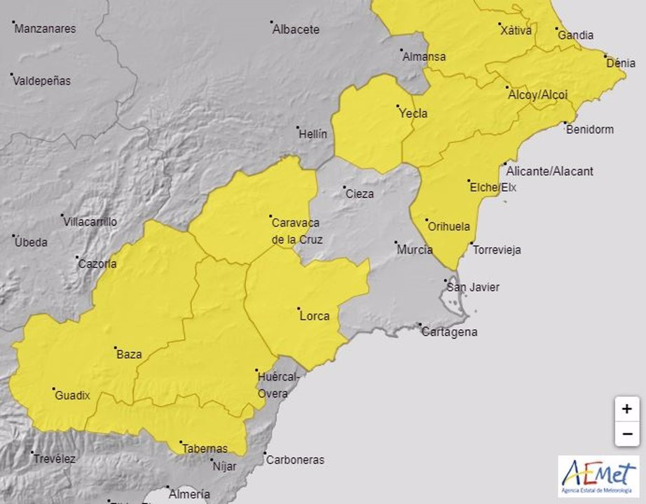 Alerta amarilla en la Región de Murcia | FOTO: AEMET