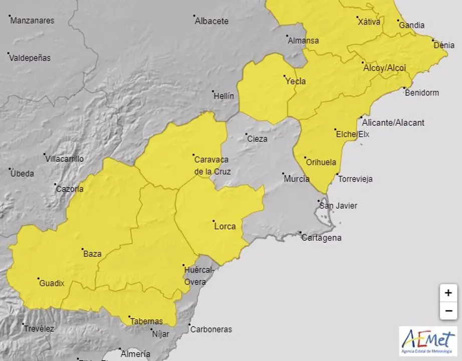 Alerta amarilla en la Regi&oacute;n de Murcia | FOTO: AEMET