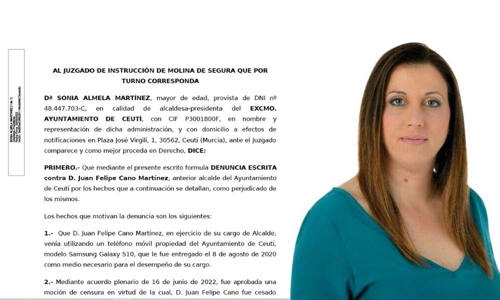 Denuncia interpuesta por Sonia Almela, alcaldesa de Ceutí tras la moción de censura