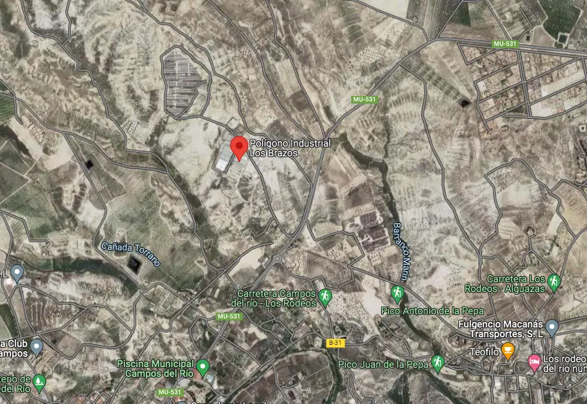 Localizaci&oacute;n del pol&iacute;gono industrial 'Los Brazos' de Campos del Rio. | FOTO: GOOGLE