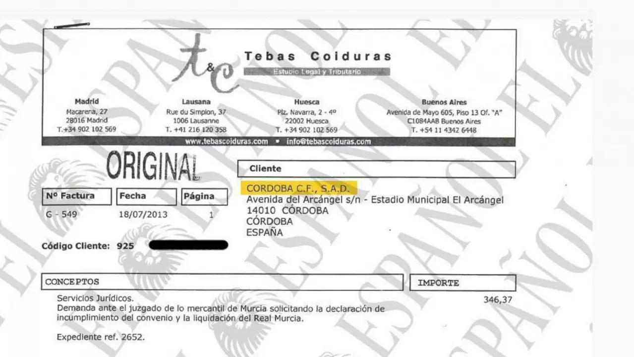 Factura del despacho de abogados de Javier Tebas (Foto: El Espa&ntilde;ol)