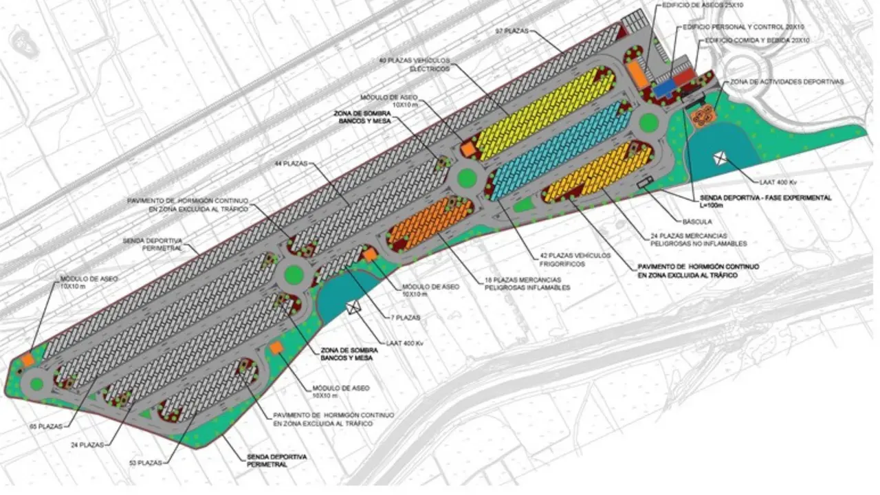 Planta del &aacute;rea de estacionamiento de la Ciudad Agroalimentaria y del Transporte de la Regi&oacute;n de Murcia.