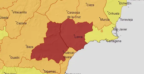 Aviso rojo en el Guadalent&iacute;n para este mi&eacute;rcoles 12 de julio (foto: AEMET)