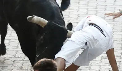 Cornada del corredor holand&eacute;s en la 7&ordm; encierro de San Ferm&iacute;n (foto: Agencias)