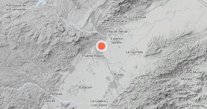 Punto exacto en el que se ha producido el terremoto de este miércoles en Lorca (foto: IGN)