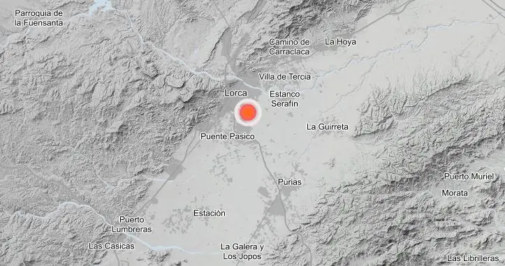 Punto exacto en el que se ha producido el terremoto de este mi&eacute;rcoles en Lorca (foto: IGN)