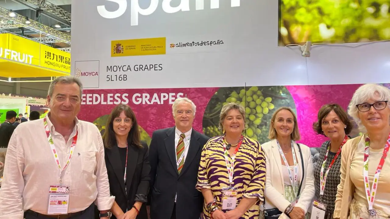 La directora general, Remedios Garc&iacute;a y el c&oacute;nsul de Espa&ntilde;a en Hong Kong, Miguel Aguirre, durante su recorrido por los expositores de la Regi&oacute;n.