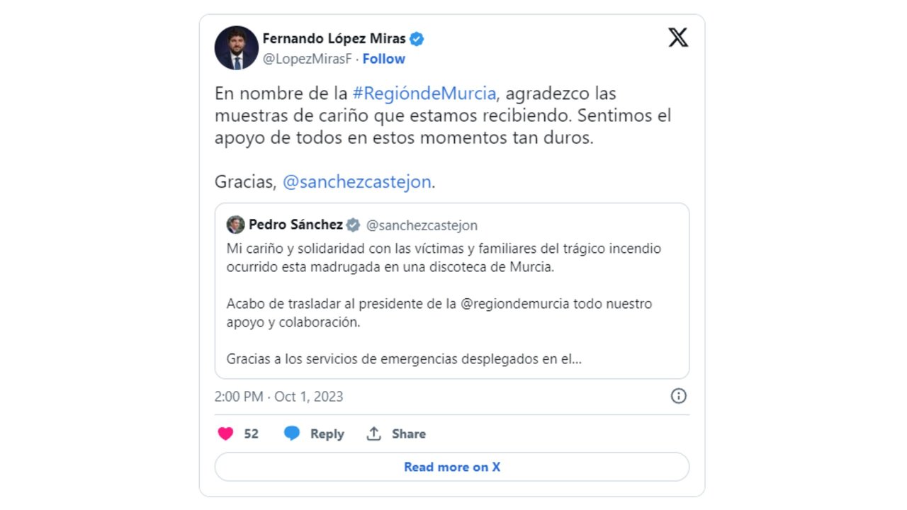 Tuit de Fernando López Miras