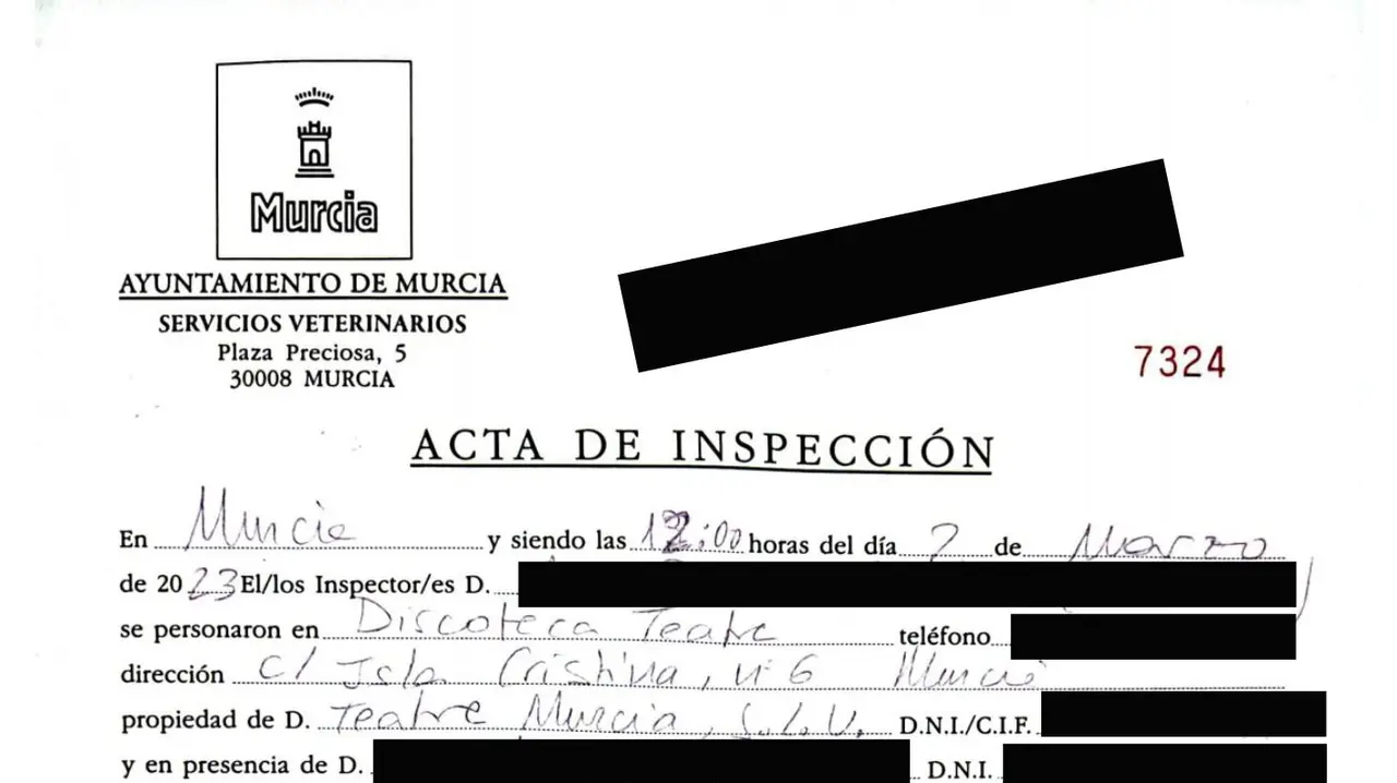 Fragmento del documento de inspecci&oacute;n sanitaria del Ayuntamiento de Murcia aportado por Teatre (foto: La 7)