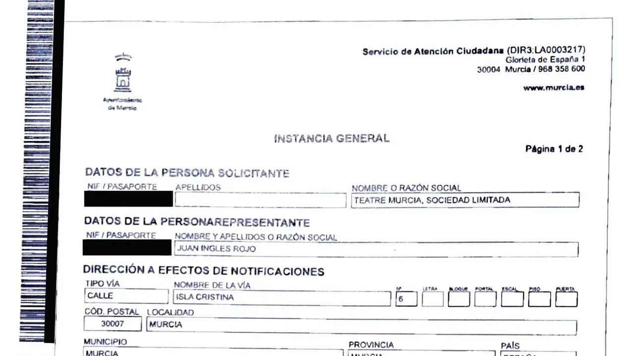 Fragmento de la solicitud de vado para Teatre firmada por Juan Ingl&eacute;s Rojo (foto: La 7)