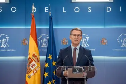 El l&iacute;der del PP, Alberto N&uacute;&ntilde;ez Feij&oacute;o, en una rueda de prensa en el Congreso (foto: EP)