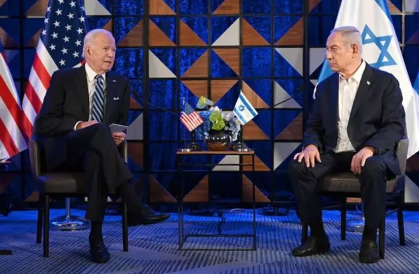 El primer ministro de Israel, Benjamin Netanyahu, recibe al presidentre de Estados Unidos, Joe Biden