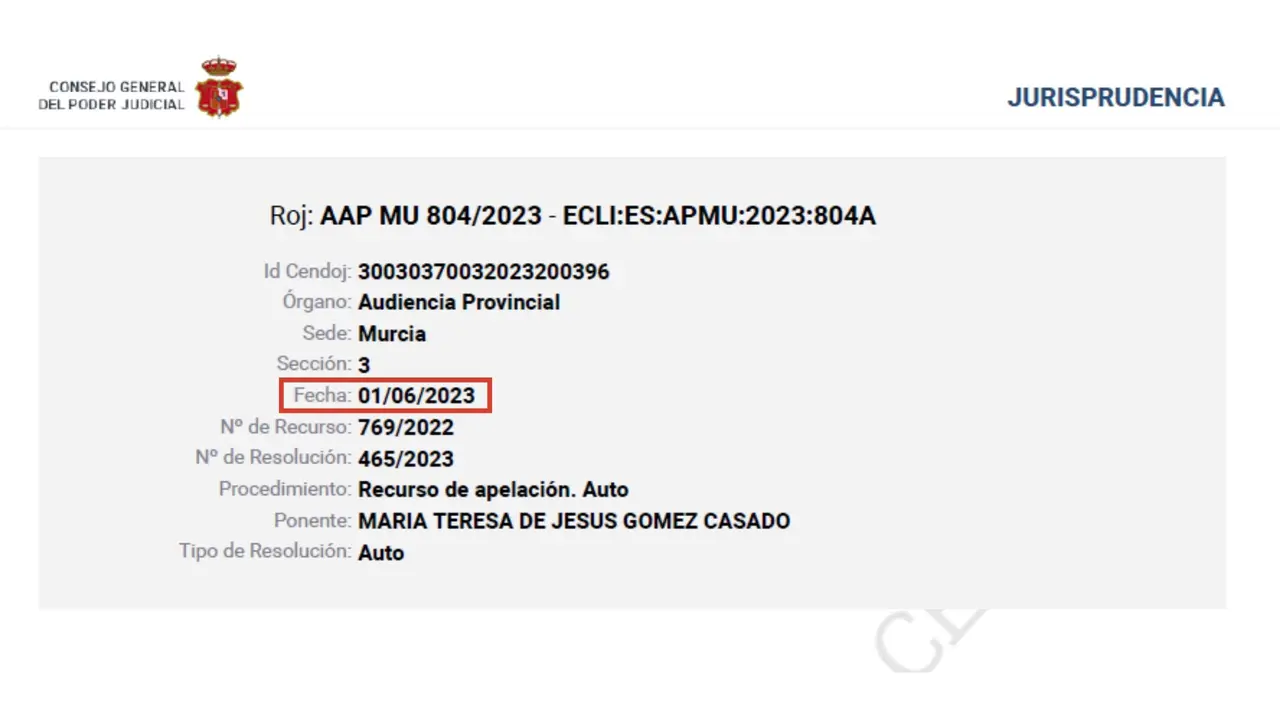Extracto del auto que prueba que el mismo fue comunicado el 1 de junio de 2023