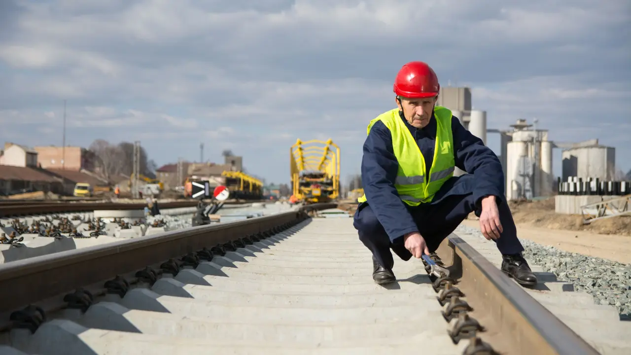Obras en una v&iacute;a de tren