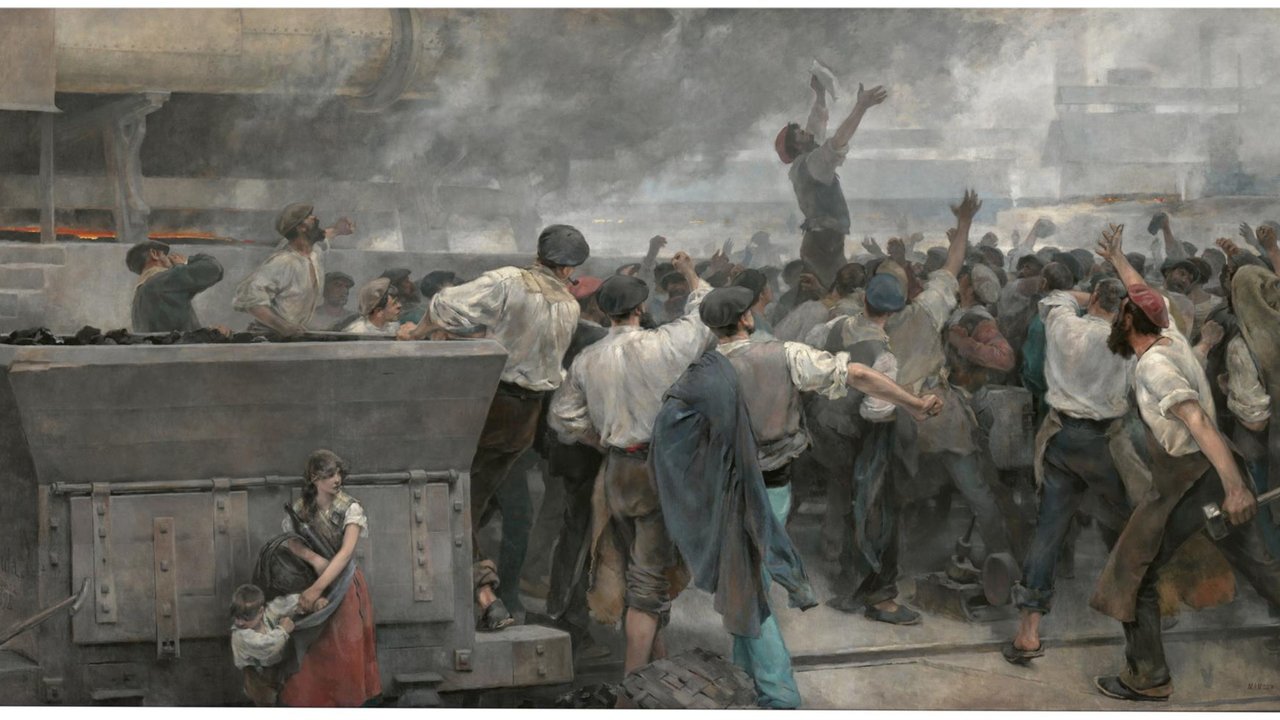 La obra 'Una huelga de obreros en Vizcaya', de Vicente Cutanda, en el Museo Nacional del Prado (Foto: Alberto Otero Herranz)