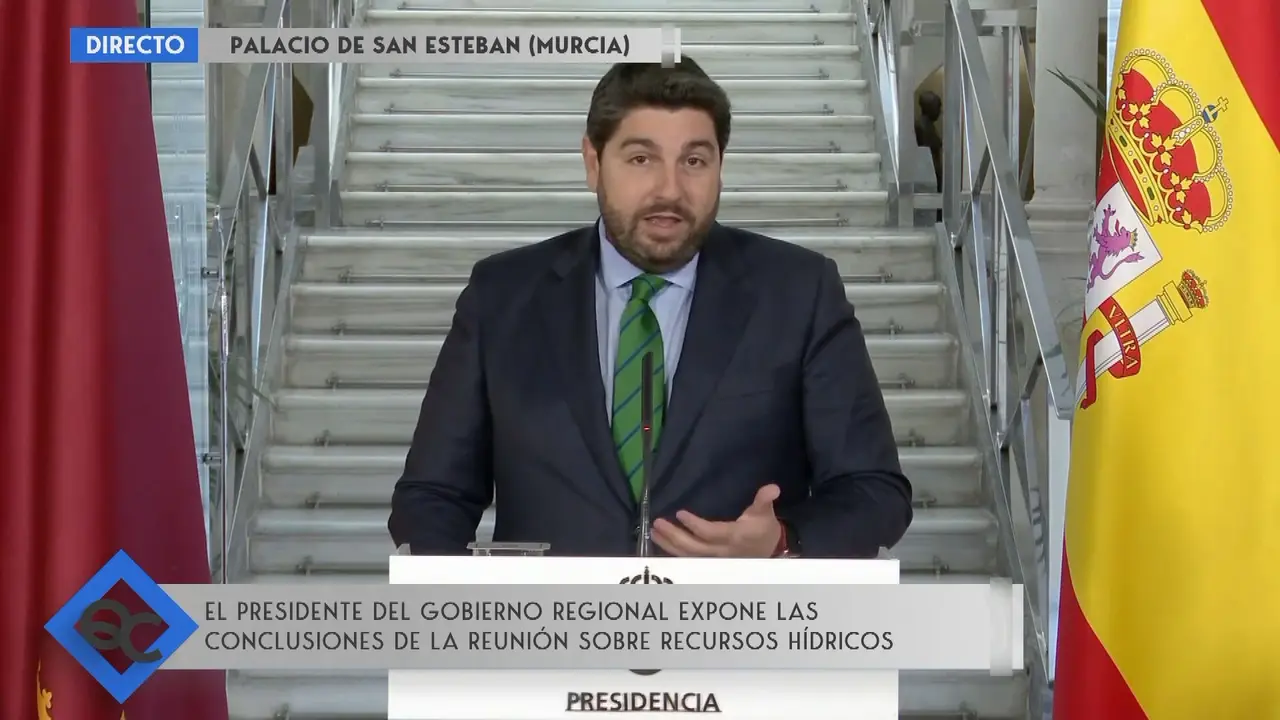 Fernando L&oacute;pez Miras, presidente de la Regi&oacute;n de Murcia, tras pedir la uni&oacute;n de las CC. AA. para elaborar un Pacto Nacional del Agua (foto: La 7)