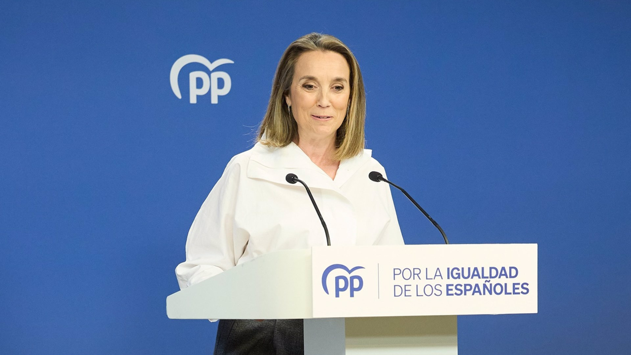 La secretaria general del Partido Popular, Cuca Gamarra, comparece durante el seguimiento de la jornada electoral de los comicios auton&oacute;micos de Galicia, en la sede nacional del Partido Popular (Foto: Jes&uacute;s Hell&iacute;n - Europa Press)