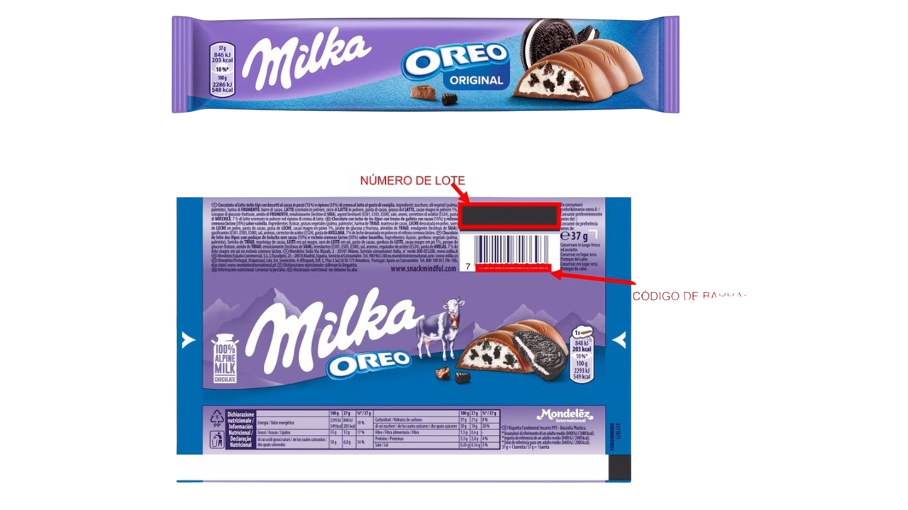 Consumo alerta de presencia de fragmentos de pl&aacute;stico en un lote de barritas de chocolate Milka Oreo de la marca Milka