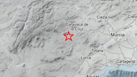 Lugar exacto en el que se ha localizado un terremoto de 2,9 grados de magnitud en Caravaca de la Cruz (foto: IGN)