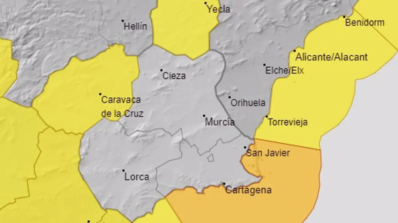 Elevan a naranja su aviso por fen&oacute;menos costeros para este domingo en Cartagena y Mazarr&oacute;n (foto: Aemet)