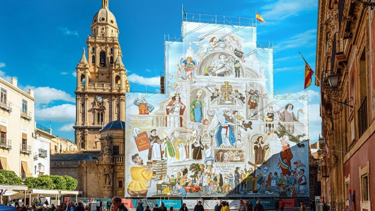 Lona de 1.000 m2 con motivo de la restauración de la fachada de la Catedral de Murcia