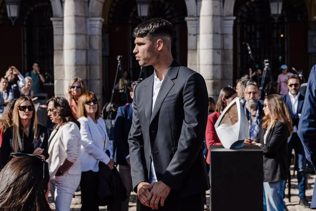 El tenista Carlos Alcaraz durante la presentaci&oacute;n oficial del torneo de tenis Mutua Madrid Open (foto: EP)
