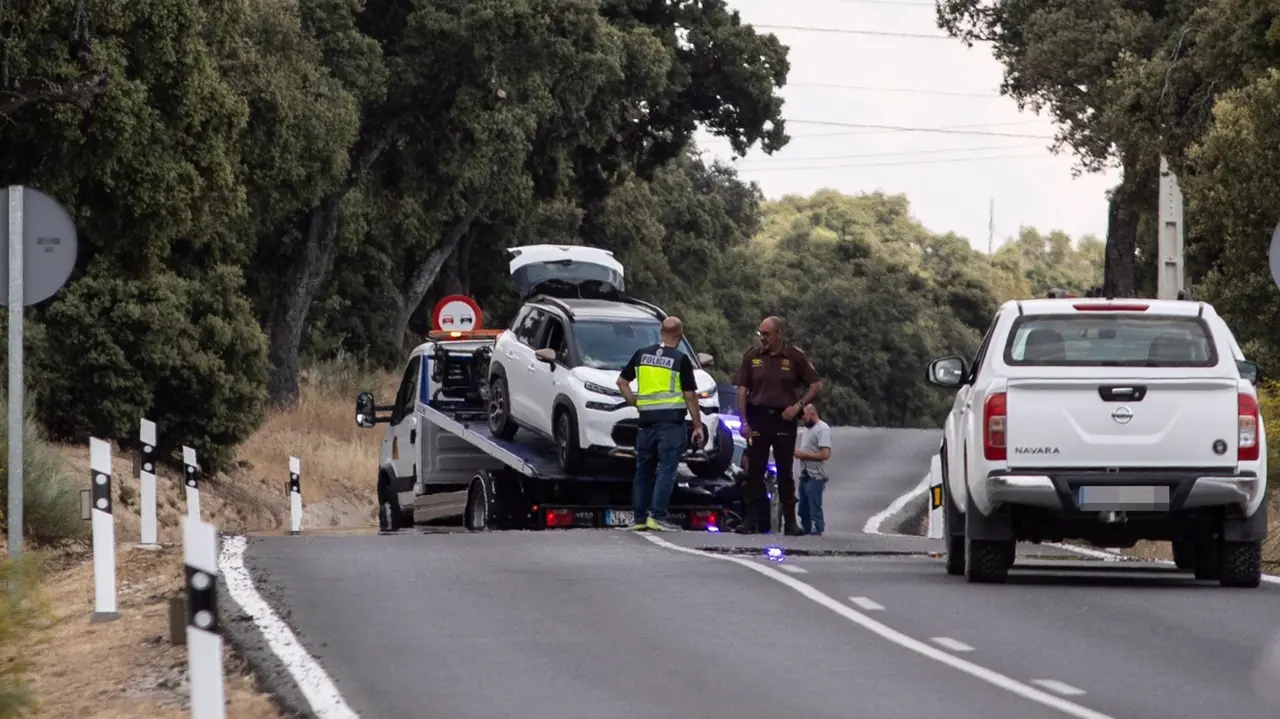 Un gr&uacute;a recoge el veh&iacute;culo en el que Borja Villac&iacute;s perdi&oacute; la vida en el momento de ser tiroteado (foto: EP)
