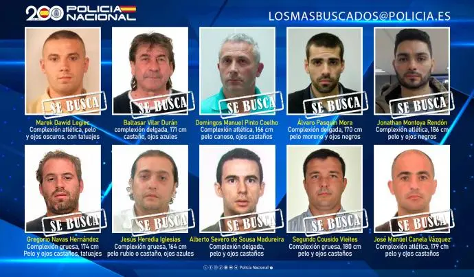 Los diez fugitivos m&aacute;s buscados por la Polic&iacute;a Nacional (foto: Ministerio del Interior)