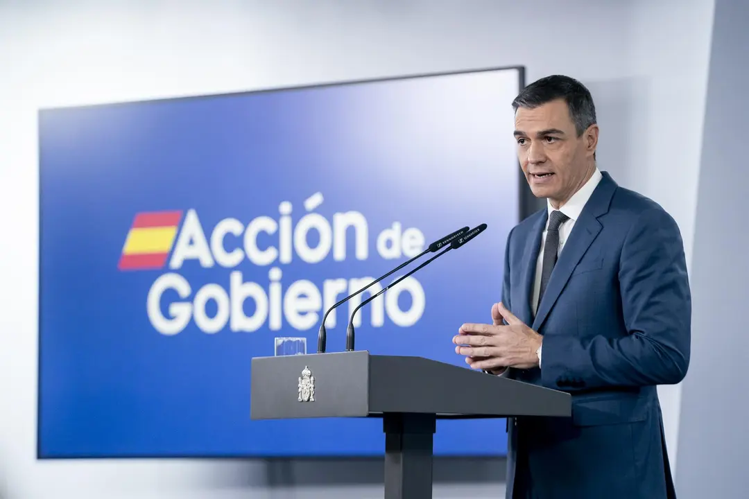 El presidente del Gobierno, Pedro S&aacute;nchez, durante una rueda de prensa, posterior al Consejo de Ministros, en el Palacio de La Moncloa (foto: EP)