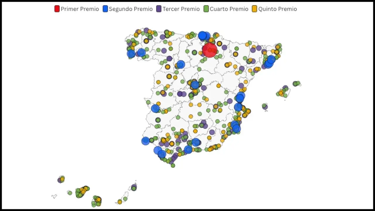 Localidades premiadas en la Loter&iacute;a de Navidad 2024 (foto: La 7)