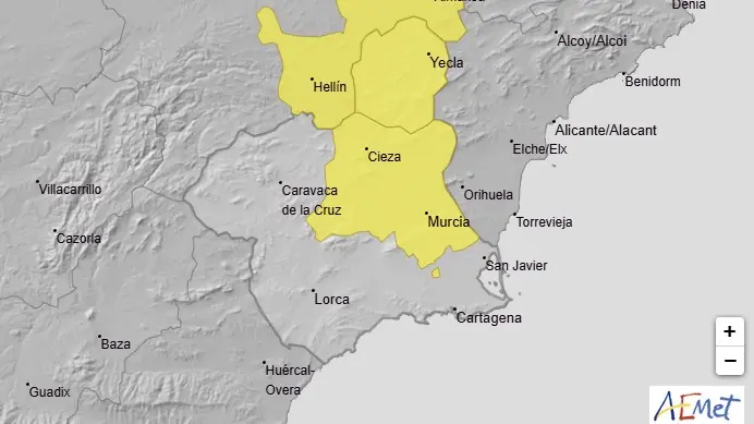 Avisos para este lunes (foto: Aemet)