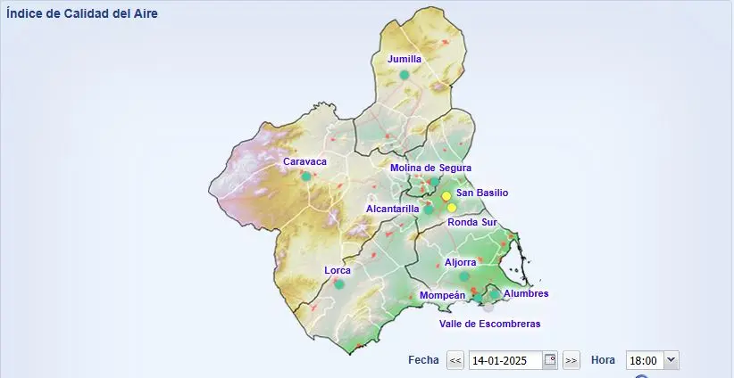 Mapa de calidad del aire en la Regi&oacute;n este martes