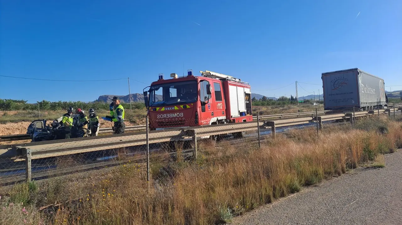Lugar en donde se ha producido el accidente que se ha saldado con una persona fallecida en la N-344 a la altura de Hell&iacute;n y Jumilla centro (foto: La 7)