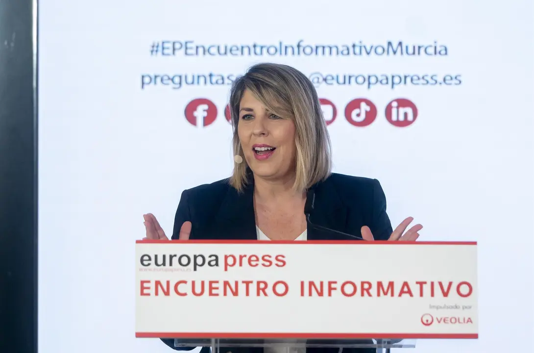 La alcaldesa de Cartagena, Noelia Arroyo, interviene durante un encuentro informativo de Europa Press, en el hotel Rosewood Villa Magna, a 13 de mayo de 2025, en Madrid (Espa&ntilde;a)