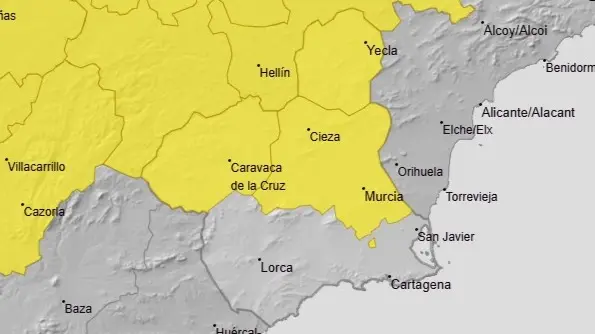 Avisos activos para este martes en la Regi&oacute;n (foto: Aemet)