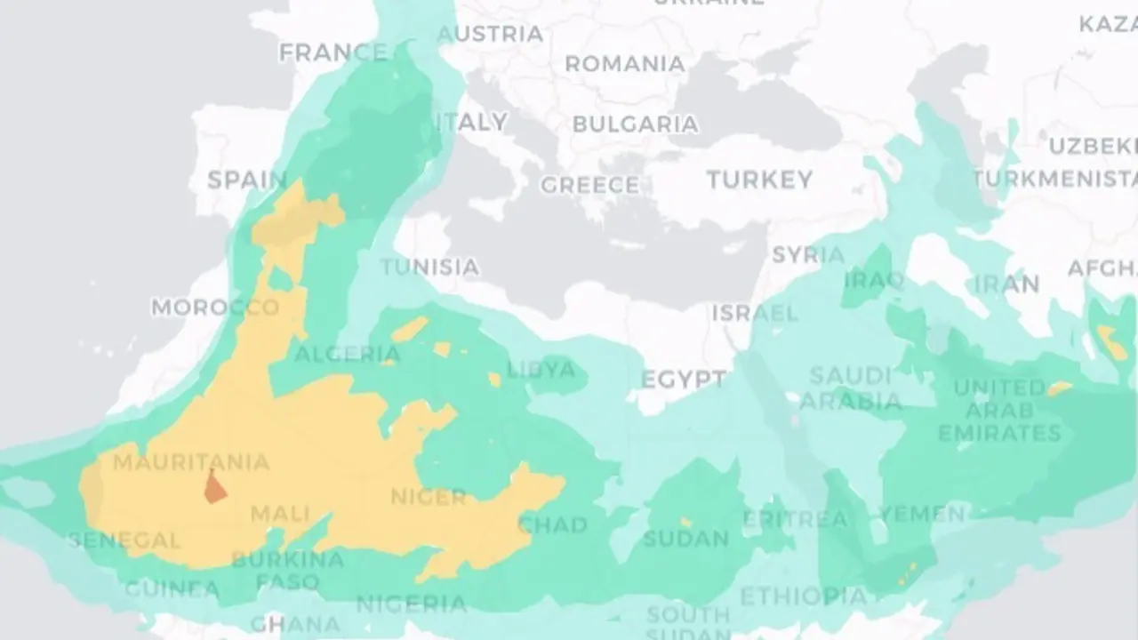 Modelo BDCR de predicci&oacute;n de polvo mineral atmosf&eacute;rico para Europa y &Aacute;frica (foto: CARM)