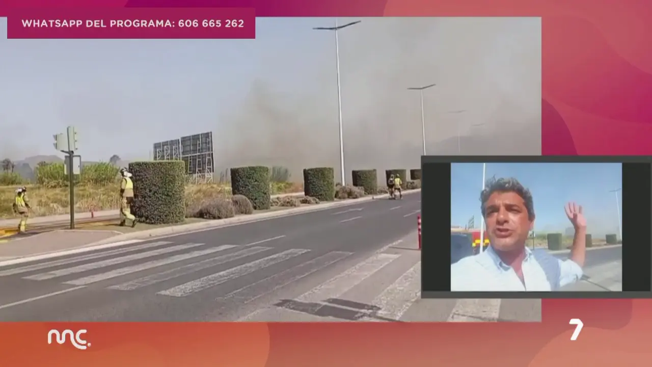 Incendio declarado este martes cerca de la Avenida Miguel Indur&aacute;in de Murcia (foto: La 7)