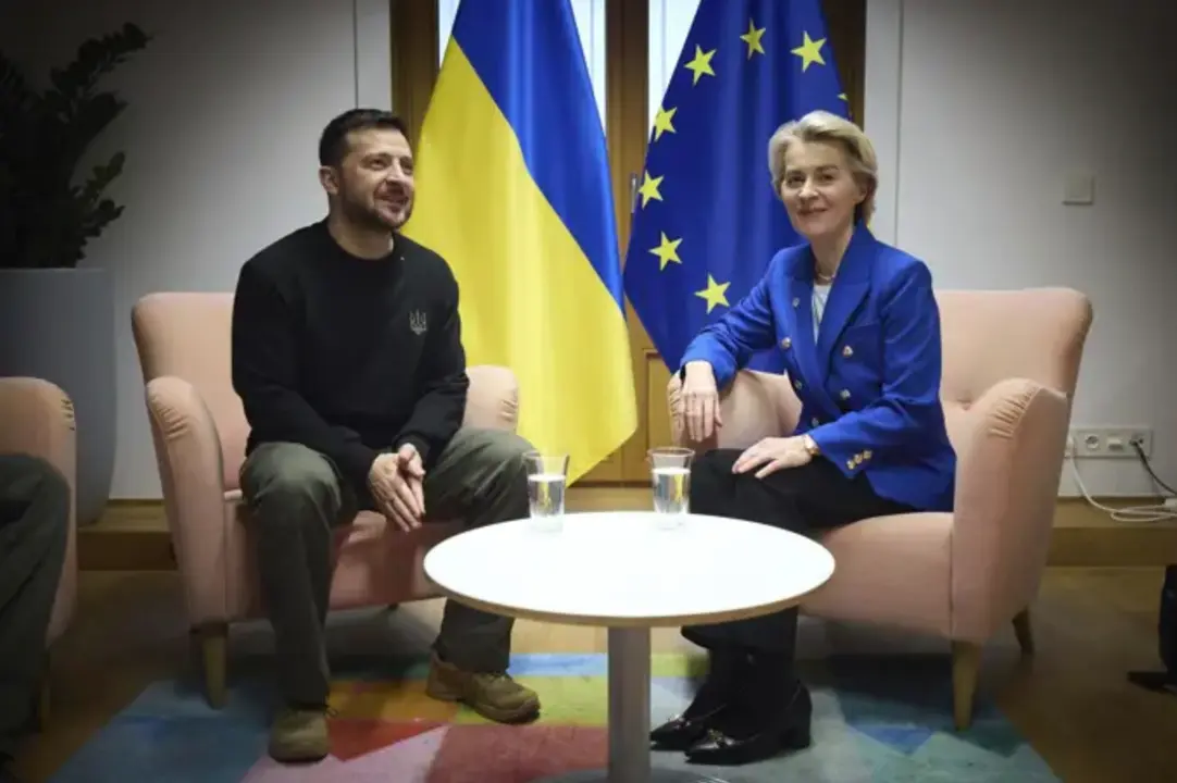 La presidenta de la Comisi&oacute;n Europea, Ursula Von der Leyen, y el presidente ucraniano, Volodimir Zelenski