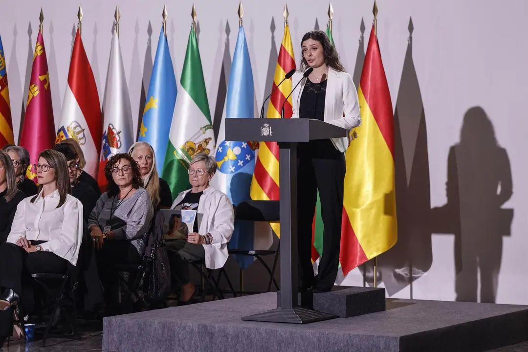 Andrea Ferrari, familiar de una de las v&iacute;ctimas de la dana, interviene en el funeral de Estado.
- ROBER SOLSONA/EUROPA PRESS