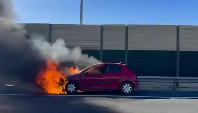 Arde un coche en el nudo de Espinardo y provoca complicaciones de tr&aacute;fico (foto: La 7)