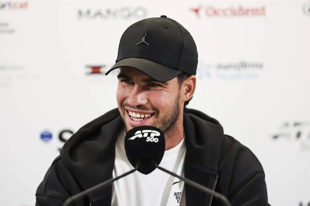 El tenista espa&ntilde;ol Carlos Alcaraz en la rueda de prensa previa al Barcelona Open Banc Sabadell 2026 (foto: EP)