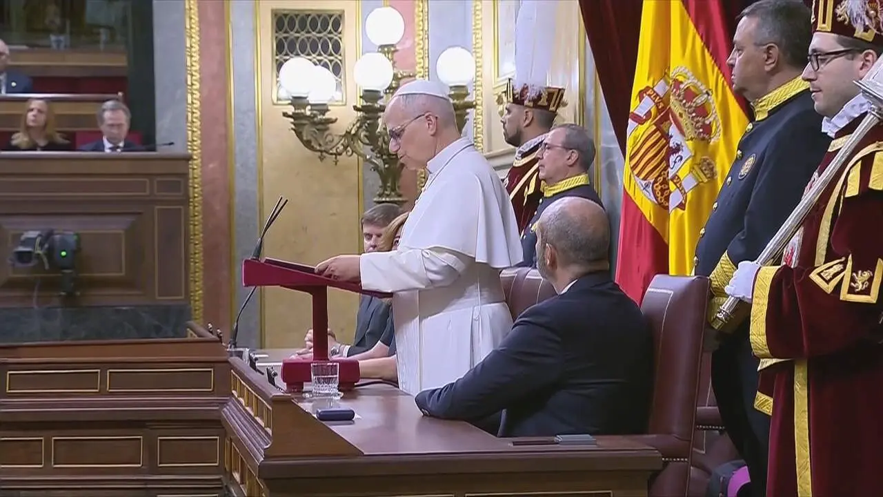 Discurso del Papa Le&oacute;n XIV (foto: La 7)