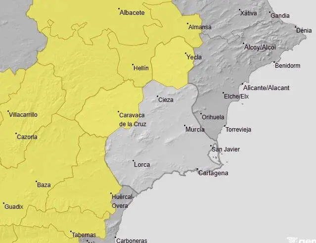 Avisos de la AEMET en la Regi&oacute;n de Murcia