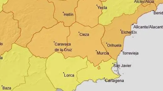 La Regi&oacute;n de Murcia se prepara para otra jornada de calor extremo con hasta 42 grados (foto: Aemet)