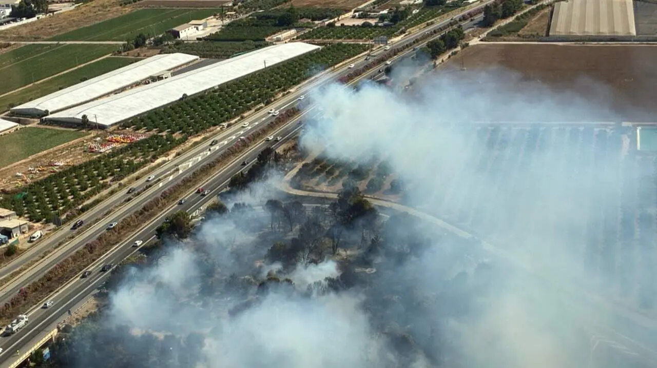 M&aacute;s de un centenar de llamadas al 112 alertaron de las llamas, que afectan a arbolado y vegetaci&oacute;n en dos puntos distintos del entorno de la autopista (foto: 112)