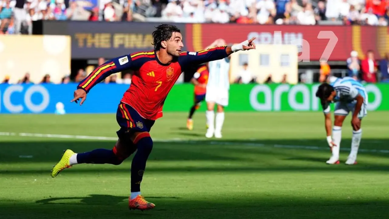 El delantero Ferran Torres celebrando el gol del triunfo en la final de la Copa del Mundo 2026.