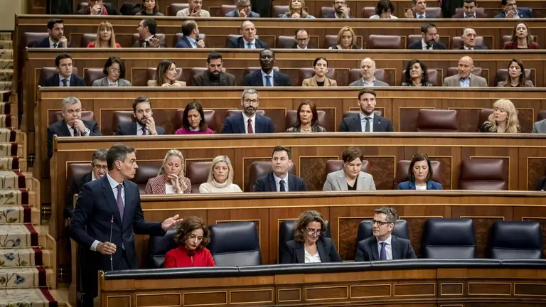 El presidente del Gobierno, Pedro S&aacute;nchez, interviene durante una sesi&oacute;n plenaria en el Congreso de los Diputados (foto: EP)