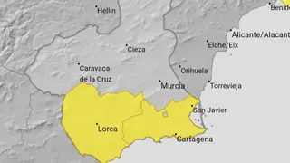 Avisos de este martes en la Regi&oacute;n de Murcia (foto: Aemet)