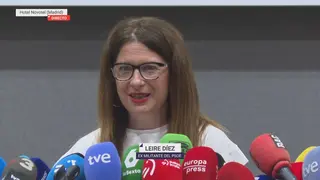 Leire D&iacute;ez durante su comparecencia ante los medios de comunicaci&oacute;n (foto: La 7)